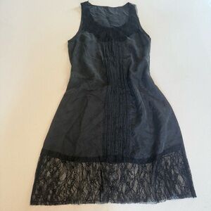 Y2K Early 2000s Silk Slip Dress Lace Black Medium
